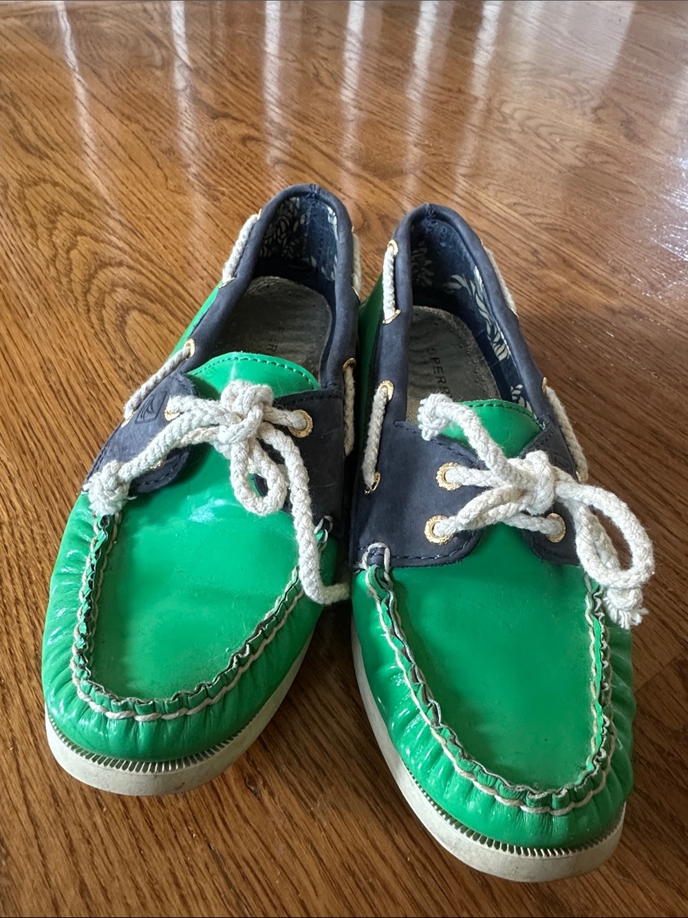 Sperry Green and Navy Boat Moccasins